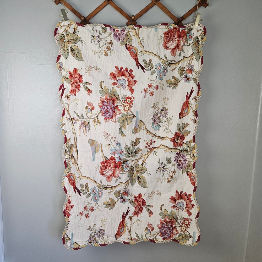 Waverly‎ Charleston Chirp King Size Quilted Pillow Sham Ivory Red Birds Floral